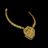 Necklace with peacock design meena and jhoomki pair in 18k gold with diamond polki.The peacock Meena necklace and jhoomki pair is a stunning set of jewelry that is sure to turn heads. - kmne3185