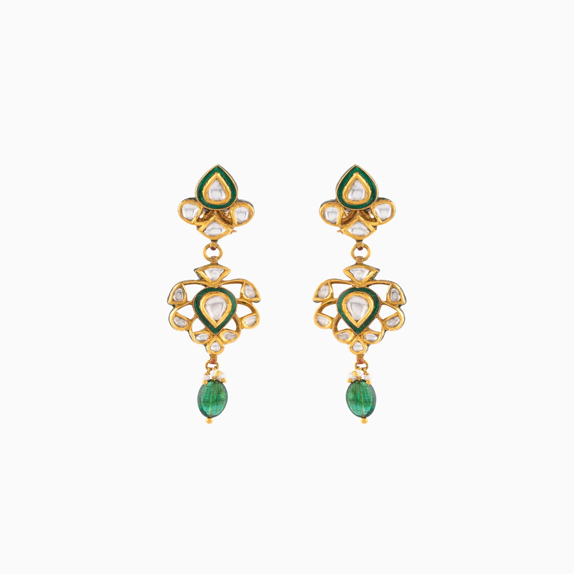 Earring Pair with Uncut Polki Diamond and Emerald Maniya-KMNE2853