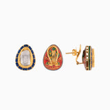22K Gold Jadau Earring Pair with Blue Meena and Single Uncut Diamond Polkis - KME1909
