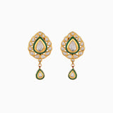 Earring Pair with Green Meena and Uncut Polki Diamond-KME1884