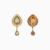 Earring Pair with Green Meena and Uncut Polki Diamond-KME1884