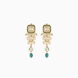Earring Pair with Green Talf, Uncut Diamond, Emerald Maniya-KMNE2272