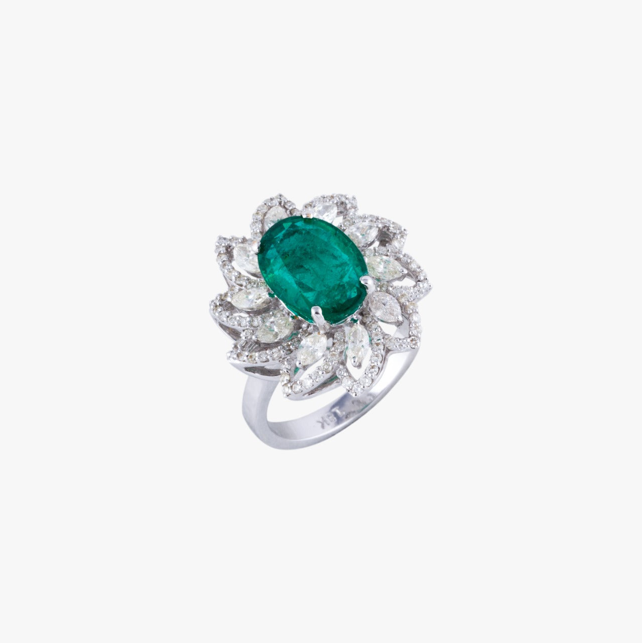 Ring with Oval cut Emerald, Round cut Diamond, Marquise cut Diamond  - PGDR0117