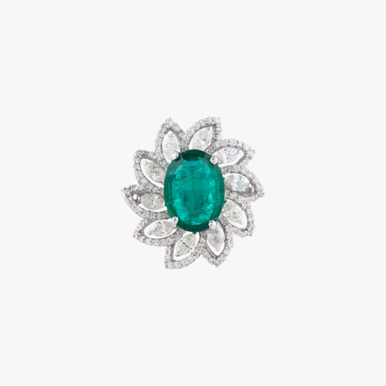 Ring with Oval cut Emerald, Round cut Diamond, Marquise cut Diamond  - PGDR0117