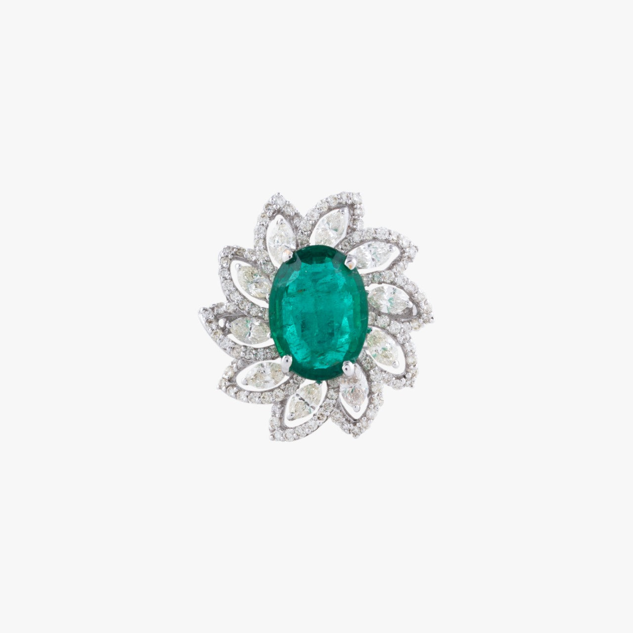 Ring with Oval cut Emerald, Round cut Diamond, Marquise cut Diamond  - PGDR0117