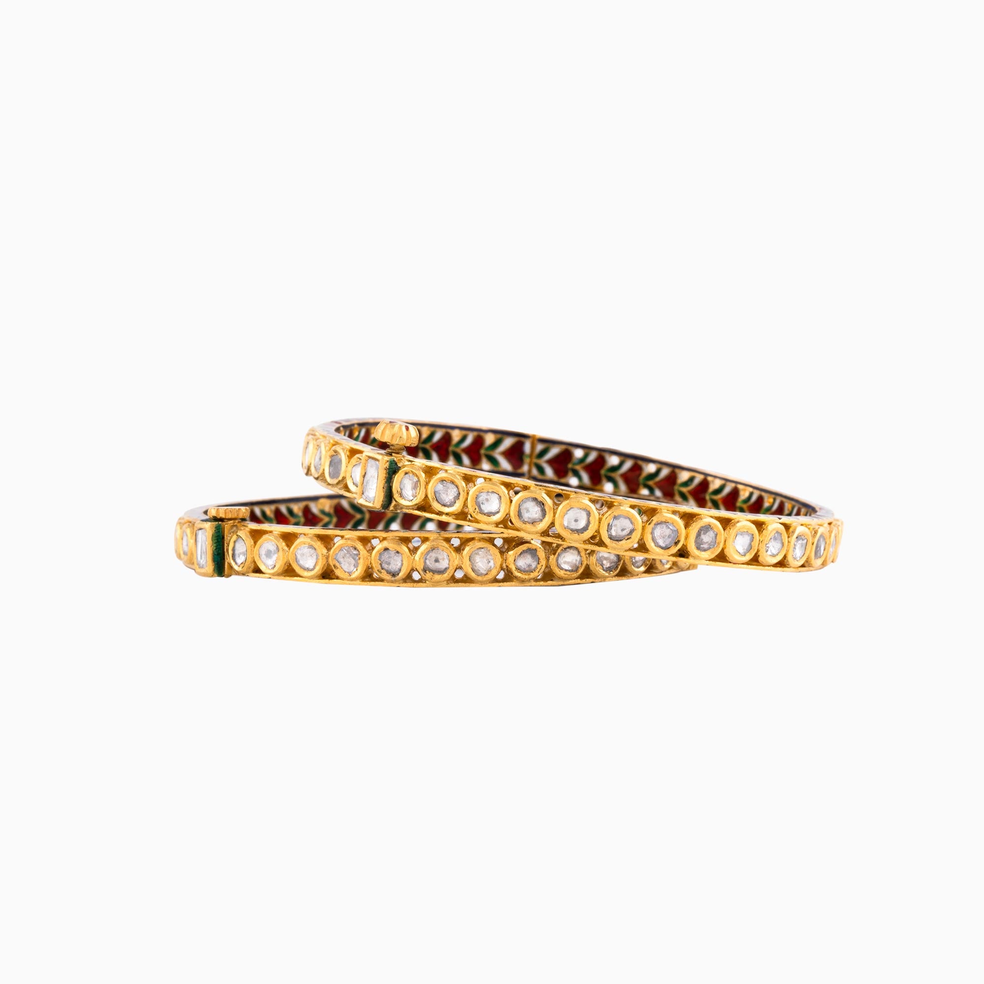 Handwork Enamel Ekposta Bangle with Polki Diamond-KMB0069