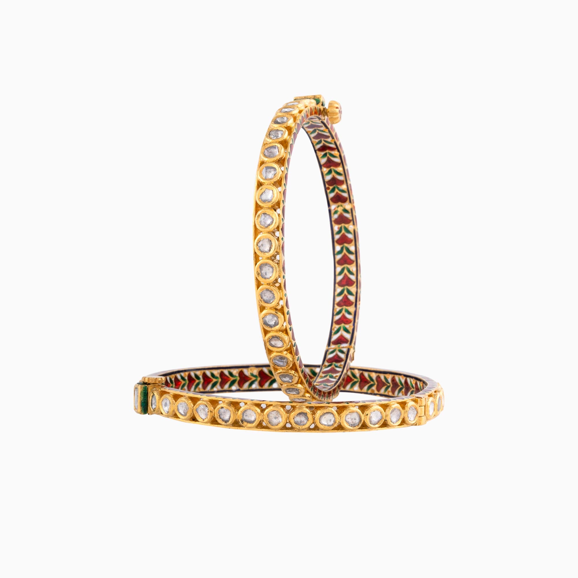 Handwork Enamel Ekposta Bangle with Polki Diamond-KMB0069