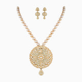 Pendant Yellow Meena with Uncut Polki Diamond, S.S. Pearls and Japanese Pearls-KMPE1101