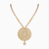 Pendant Yellow Meena with Uncut Polki Diamond, S.S. Pearls and Japanese Pearls-KMPE1101